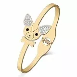 YAYAKO Matching Dog Armbänder Armreif Schmuck Edelstahl 18K Gold Armbänder für Frauen Mädchen Charms Dachshund Geschenke (Vergoldet Chihuahua Armband)