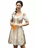 Clearlove Dirndl Damen midi 3tlg.Trachtenkleid für Oktoberfest,Karneval,DREI Teilig: Kleid, Bluse, Schürze（Verpackung MEHRWEG） Champagner38