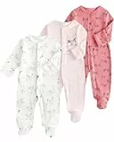JiAmy Baby Schlafanzug 3er-Pack Neugeborene Baumwolle Langarm Strampler mit Füßen Bekleidung für Baby Junge Mädchen 3-6 Monate Rosa Hase