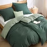 BEDSURE Bettwäsche 135x200 Baumwolle 4teilig - Bettwäsche-Sets Salbeigrün Dunkelgrün Wendebettwäsche 2er Set mit 2 Kissenbezüge 80x80 cm, Oeko-TEX Zweifarbiger Bettbezug mit Reißverschluss