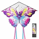 Aomig Kind Drachen Einleiner Flugdrachen für Kinder und Erwachsene Bunter Schmetterling Lenkdrachen für Anfänger ab 3 Jahren Colorful Kinderdrachen mit Langen Schwänzen (100*73cm)