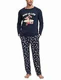Jahetuul Schlafanzüge für Herren Baumwolle Pyjama Jungen Lounge Set lustig Pyjama Langarm Schlafanzug Männer Pijama Schlafanzughose locker Zweiteiler