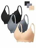 HBselect Nahtlose BHS Damen ohne Bügel Glatt Komfort Vollschalen Gepolstert Bustier weicher BHS Schwarz Blau Beige L