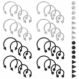 Yolev 32 Stück Hufeisen Septum Piercing Chirurgenstahl 16G Verschiedene Größen Nostril Piercing Ring Hufeisen Creolen Augenbrauen Ohrringe Lippenpiercing Ring Nasenring Damen Herren