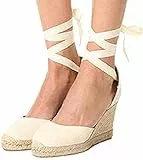 Awayhall Damen -Plattform-Keilsandalen, Plattform-Espadrille-Sandalen zum Schnüren, Sommer-Keilsandalen, Sommerschuhe mit geschlossener Kappe ﻿ ﻿