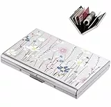 BONSYL® Kreditkartenetui, RFID Blockierung Schlankes Metall Kreditkartenetui Geldbörsen mit 6 Kartenfächer für Damen und Herren.(6 Karten/Silber/Blume)