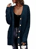 Saodimallsu Strickjacke Damen Langarm Cardigan Open Front V-Ausschnitt Knopfleiste Sweater Lose Grobstrick Pullover Casual Elegant Strickmantel mit Taschen Dunkelblau M