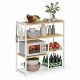 VASAGLE Küchenregal, Standregal mit 2 Metallkörben, Bäckerregal mit Haken und Regalablagen, Mikrowellenregal, 35 x 80 x 93,5 cm, goldeichenfarben-weiß KKS096W09