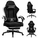 GTPLAYER Gaming Stuhl Ergonomischer Gaming Sessel Schreibtischstuhl mit Stoffoberfläche, Federsitzkissen, Verbindungsarmlehnen und Fußstütze dunkelschwarz