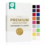Jacobson Premium Spannbettlaken 200 g/m² Jersey Baumwolle mit Elasthan (180x200-200x200 cm, Weiß)