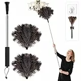Nicemiya Teleskop Staubwedel Straußenfedern - Ausziehbar bis 170cm für Hohe Oberflächen und Empfindliche Einrichtungen, Waschbar & Kratzersicher (Straußenfeder-Staubwedel, Ersatzkopf, Extra-Geschenk)