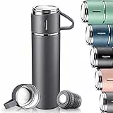 Isolierte Wasserflasche, 500 ml Vakuum-Thermosflasche, Edelstahl-Reisebecher mit auslaufsicherem Deckel und Griff, wiederverwendbare Getränkeflaschen, hält 12 Stunden heiß und kalt, Büro, Grau