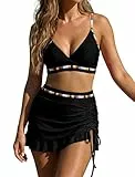 OUSIMEN Damen Bikini Badeanzug Set Sexy Badeanzug Bademode Hohe Taille Farbblock Zweiteiliger Kordelzug Badeanzüge Bikinis für Frauen