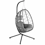 HinHocker Hängesessel mit Gestell | Anthrazit | Hängeschaukel für Indoor und Outdoor | Inkl. Kissen und Auflagepolster | Balkon Hängesessel Outdoor, Gartenschaukel, Schaukelstuhl, Hängekorb