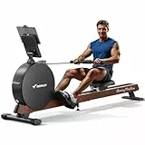 MERACH Rudergerät für Zuhause, Eigenerzeugung, Verbesserter Magnetischer Spitzenwiderstand von 60 kg, Automatische Widerstandsanpassung, Doppelte Holzschienen, LED-Anzeige, Professionelles (R21)
