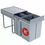 [en.casa] Einbaumülleimer Froland Mülleimer 3 Fächer Mülltrennsystem ausziehbar Abfalleimer Küche 2x10L+1x20L herausnehmbare Behälter 48 x 34 x 42 cm Küchenmülleimer Grau
