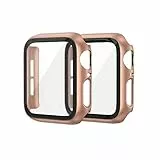 EDIMENS 2er Pack Hard PC Case Kompatibel mit Apple Watch Series 6 / SE / 5/4 40mm Damen Herren, Overall PC Case Slim Hartglas Displayschutz Schutzhülle für Apple iWatch 40mm SE Roségold
