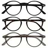 OPULIZE REY Lesebrille - 3er-Pack - Runder Retro-Rahmen - Mattschwarz, Braunes Schildpatt, Grau - Herren Damen - Federscharniere - RRR56-127 - +1.50