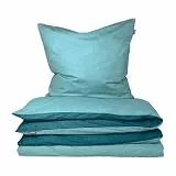 Schiesser Bettwäscheset Doubleface | Renforcé | 2-teilig | Zweifarbig | 100 % Baumwolle | Oeko-Tex® Made in Green Zertifiziert | YKK Reißverschluss | 135x200cm + 80x80cm | Türkis
