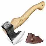 Purple Dragon Beil Axt Outdoor mit Scheide, 30 cm Handbeil Klein mit Holzgriff Camping Axt Scharfe Bushcraft Axt Survival, Wikinger Axt zum Schenken, HW04