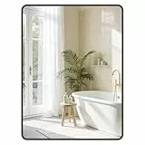 SONGMICS Spiegel für Bad, Wandspiegel, rechteckiger Spiegel, Aluminiumrahmen, 81 x 61 cm, mit Sicherheitsfolie, 2 Aufhängemöglichkeiten, für Wohn-, Schlaf- und Badezimmer, tintenschwarz LWM014BD01