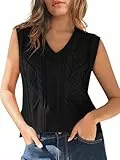Tongmingyun Pullunder Damen Ärmellos V-Ausschnitt Strick Pullover Basic Strickweste Einfarbig Tank Top für Business Freizeit Sweater Weste Frauen Schwarz L