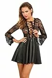 MISS NOIR Damen Minikleid im Wetlook Sexy Partykleid aus Guipure-Spitze Schnürkorsett Exclusives Clubwear (S)