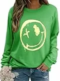 WIEIYM Damen-Sweatshirt, Smiley-Gesicht, Rundhalsausschnitt, langärmelig, Grafikdruck, Basic-Top, lässiger Pullover, S-XXL, grün, S