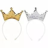 Giantree Pailletten Krone Stirnband, 2 Stück Geburtstag Mädchen Haarreif Mit Pailletten Haarreifen, Prinzessinnen Haarbänder für Geburtstag Weihnachten (Gold+Silber, Einheitsgröße)