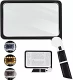 Lupe mit Led Licht, 5X Leselupe mit Beleuchtung Für Senioren Groß, Handlupe Rechteckige Ganze Seite Lupenbrille 48 Leds 3 Dimmmodi, Leselupen Ideal Zum Lesen, Bücher, Arbeit, SehschwäChe, Schwarz