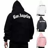 KOG Los Angeles Hoodie Herren Backprint Kapuzenpullover Tie-Dye Muster Hooded Sweatshirt Winter Kleidung Männer Pullover 2025 Bekleidung Warm Jungen Oberteil Baumwolle Streetwear Schwarz XXL