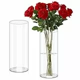 Olrla 2 Teiliges Set Transparente Acryl Blumenvase, Bruchsichere Kunststoff-Zylindervase für Blumenarrangements, Hochzeits-Mittelstücke, Heimwerken (29.5x8.8 und 30x10cm)