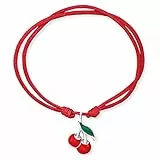 Herzengel Mädchen Kinder Armband aus rotem Nylon und einem Kirsch Anhänger aus roter Emaille - Ösenverschluss - längenverstellbar - nickelfrei