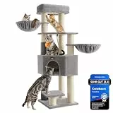 Feandrea Kratzbaum, mit warmen Decken, für große Katze, Katzenbaum, 2 Katzenbürsten, 11,1 cm d Dicke Stämme, große Plattformen, Höhle, 50 x 50 x 160 cm, Taubengrau-cremeweiß PCT003N01