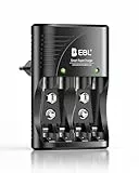EBL Akku Ladegerät für AA AAA 9V NIMH Akkus, 4-Ladefach Smart Plug Batterieladegerät, Multi-Schutz, LED-Anzeige, Schnellladegerät für AA AAA 9V
