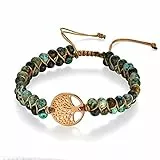 Flongo Böhmische Perlen Edelstein Yoga Armband Wickelarmband Naturstein Healing Reiki Mala Boho Style Kette mit Lebensbaum Anhänger für Frauen
