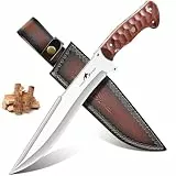 Purple Dragon Großes Outdoor Messer – Aus einem Stück D2-Stahl geschmiedet – Jagdmesser mit durchgehendem Holzgriff und Scheide für Jagd, Buschhandwerk und Camping – Geschenk für Männer