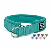 Weich Neopren Gepolstert Hundehalsband (4cm Breite) Reflektierend Hund Halsband mit Robust Nylon & Zugstopp, Bequem Zughalsband Dressurhalsband für Kleine Mittlere Große Hunde Anti-Zug Walken S,Grün