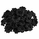 VORCOOL 50 Stück Kunstblumen Rosenköpfe Stoffrosen Deko-Blüte (Schwarz)