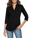CEASIKERY Damen-Top mit 3/4-Ärmel und V-Ausschnitt, lässige Tunika, lockere Bluse, Shirt, Schwarz 1, X-Groß