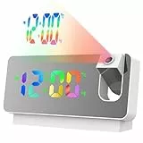 LUPATDY Projektionswecker,Wecker mit Projektion 180°,Wecker Digital mit Großem LED-Display,Wecker Analog Ohne Ticken mit Temperatur Datum,Digital Wecker für Schlafzimme(Weißer Farbbildschirm)