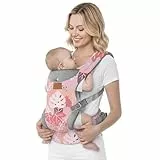 YooxArmor Babytrage Neugeborene ab Geburt,Ergonomische Gemütlich Leichtgewichtig Baby Carrier mit Nackenstütze für Kleinkind(4-36 Monate/3-30 kg),4 Positionen,Rosa