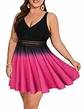 Hanna Nikole Bauchweg Badeanzüge Hohe Taille Swimsuit für Mollige Frauen Rosa Schwarz 54