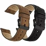 Fullmosa Echtleder Uhrenarmbänder 20mm Schnellwechsel-Armband für Damen & Herren, 2er Set Wechsel Lederarmbänder mit Edelstahl-Verschluss, Kaffe+Schwarz & Schwarz+Schwarz
