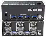 KVM Switch 2 PC 3 Monitore HDMI+2 Displayport 8K@60Hz 4K@144Hz, MLEEDA Triple Monitor KVM Switch für 2 PC Teilen 3 Monitors und 4 USB3.0-Geräte, mit 12V Netzteil,Verdrahtet Fernbedienung und 5 Kabel