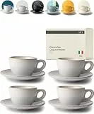 KIVY Cappuccino Tassen 4er Set - Handgefertigt aus dickwandigem Steingut - Cappuccino-Tassen mit Untertasse - Kaffeetassen Set mit Untertasse - Edle Cappuccino Tassen Dickwandig Groß Grau