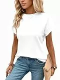 GLEENOD Tshirt Damen Sommer Rundhals Basic Tops Kurzarm Tunika Elegant Waffelstrick Blusen Oberteile,Weiß,M