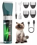 oneisall Schermaschine Katze Leise, Profi Haarschneidemaschine für langhaarkatzen, 5-Geschwindigkeiten Katzenrasierer mit LCD-Display, IPX6 Wasserdicht, Einfache Reinigung (Grün)