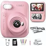 GREENKINDER Sofortbildkamera Kinder,14MP 3.0 Zoll Bildschirm Kinderkamera Sofortbildkamera mit 32G Karte,Druckpapier & Farbigen Stiften,1080P Kamera Kinder Sofortdruck, 3-12 Jahren