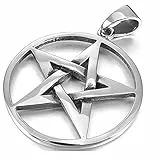 Halskette mit Anhänger aus Edelstahl für Herren, Silberfarben, Pentagramm, mit 58,9 cm langer Kette